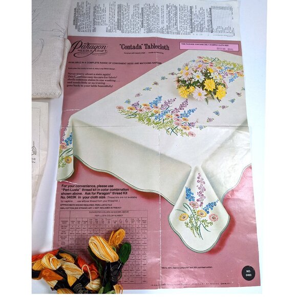 Vintage Paragon 1977 Needlecraft Stamped Tablecloth "CONTADA" 59"x90" Oval - Picture 2 of 4